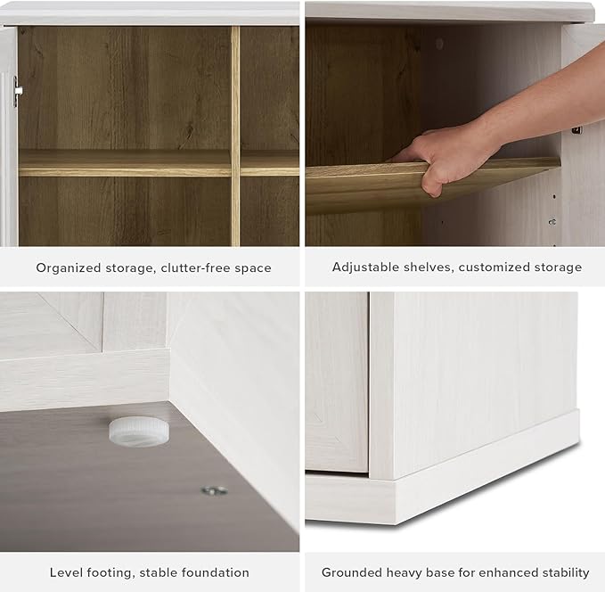mopio Blake Buffet Cabinet, Small Modular Accent Display Sideboard with Doors & Shelves, Media Console Credenza, for Kitchen, Coffee Bar, Pantry, Living Room, Bedroom (White Oak Acrylic, Set of 2)