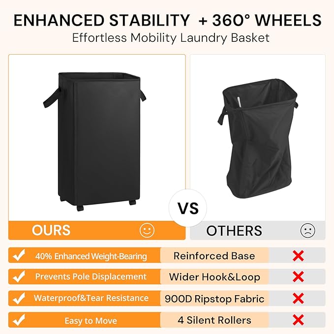 Laundry Hamper Laundry Basket with Wheels, 100L Large&Tall Collapsible Clothes Hamper with Removable Bag, Dirty Clothes Hampers for Bedroom, Bathroom, Dorm, College