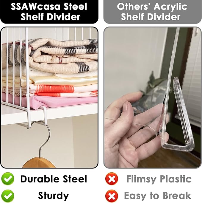 Shelf Dividers, 8 Pack Shelf Dividers for Closet Organization, Metal Closet Shelf Organizer for Wood Shelves Separators for Purse Handbag Sweater Clothes Book Storage Bedroom Wardrobe Kitchen Cabinet