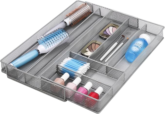 Honey-Can-Do KCH-02163 Steel Mesh 7-Compartment Expandable Utility Drawer Organizer, Silver