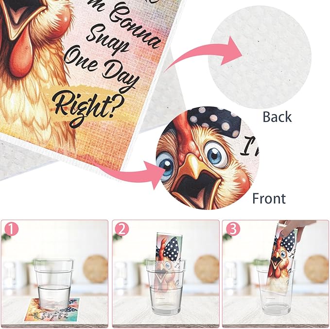 Funny Chicken Swedish Dishcloths for Kitchen, 6PCS Cellulose Sponge Reusable Paper Towels Washable, Cute Absorbent Fast Drying Swedish Dish Cloth for Home Cleaning