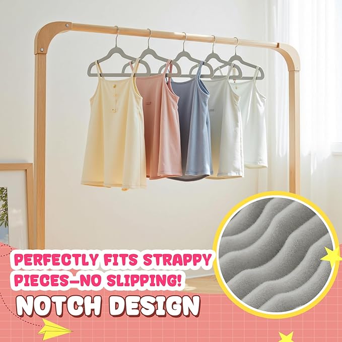 Korpai 50 Pack Baby Velvet Hangers 11 Inch, Non-Slip, Ultra Slim,Space-Saving Baby Hangers with 360° Swivel Hook, 7LBS Capacity, Toddler & Baby Romper/Dresses/Shirts/Coats/, Grey