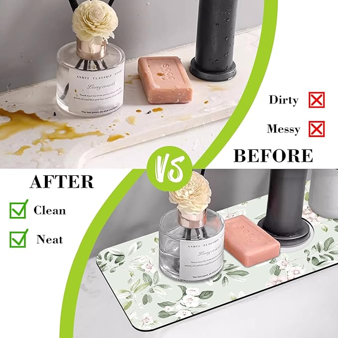 Sink Splash Guard Faucet Mat Petunias Flowers and Butterflies Absorbent Fast Drying Mat Sink Gadgets Splash Guard Behind Faucet Drip Catcher for Kitchen Bathroom 15.5"X5.5"