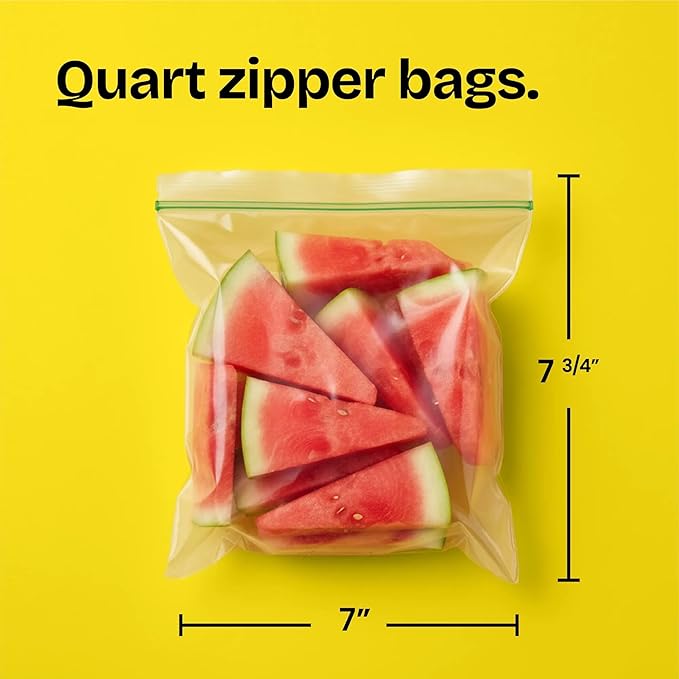 Glad Zipper Food Storage Plastic Bags, Quart, 50 Count (Package May Vary)
