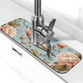 Faucet Draining Mat For Kitchen Sink, Blue Birds Peonies Flowers Diatom Mud Absorbent Drain Pad For Bathroom Kitchen Sink Splash Guard Drying Mat