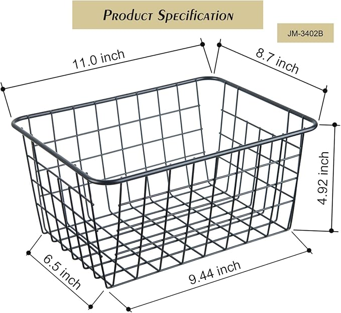 Wire Kitchen Storage Basket 3 Packs,Perfect Pantry Organization Accessories Baskets,Laundry Basket,Countertop Organization,Suitable for Kitchen,Bathroom,Bedroom,Tabletop,Stackable,Black