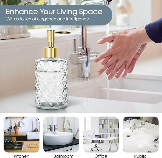 Topsky 2pcs Glass Soap Dispenser with Plastic Pump,330ml Liquid Hand Soap Dispenser,Rustproof Pump for Kitchen & Bathroom,Great for Lotions,Essential Oil,Liquid Soaps,Clear