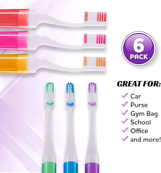 Lingito Mini Toothbrush with Cover - Camping & Travel Size, Adult Kit (6 Pack)