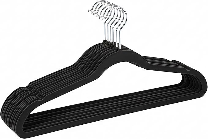 Simplify 10 Super Slim Velvet Huggable Hangers in Black