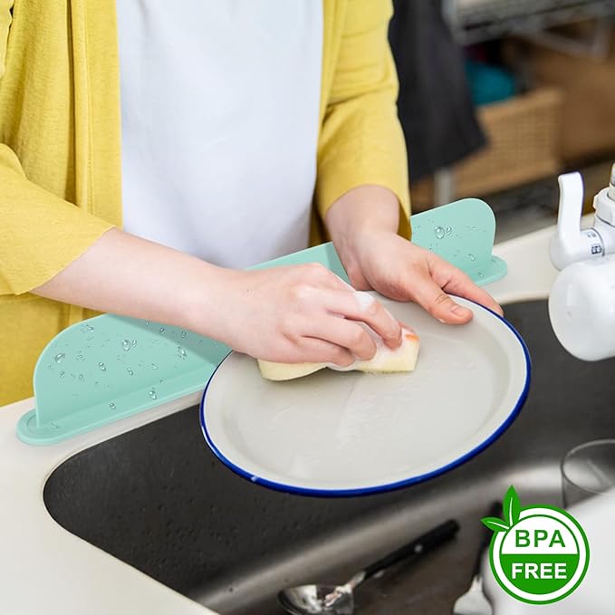 19.29 inch Kitchen Sink Splash Guard, Silicone Sink Baffle Splash Guard, Backsplash Protector for Kitchen Countertop & Bathroom Bathtub with Non-Slip Strong Suction, Mint Green