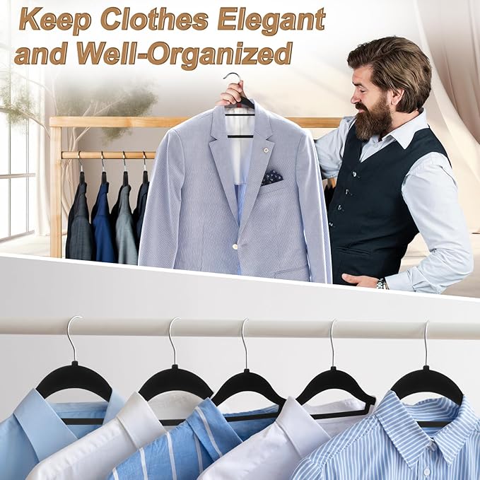 12 Pack Velvet Suit Hangers for Men, 360 Rotating Hooks, Non-Slip, Space-Saving, Suitable for Dress, Pants, Shirts, Skirts, Ties