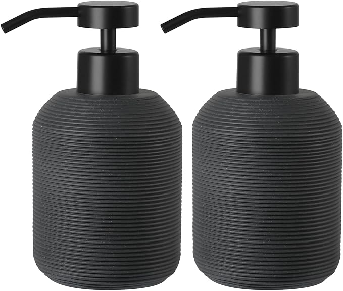 Black Hand Soap Dispenser, Matte Black Soap Dispenser for Bathroom 2 Pack, 12 Fl Oz Resin Soap and Lotion Dispensers Set with Plastic Pump, Boho Refillable Liquid Dish Soap Dispensers Bottle