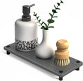 Quick Dry Sink Caddy Kitchen Sink Organizer, Water Absorbing Stone Tray for Sink, Stone Drying Tray, Diatomite Faucet Mat & Protector, Dispenser Sponge Holder, Stone Soap Tray for Bathroom Counter