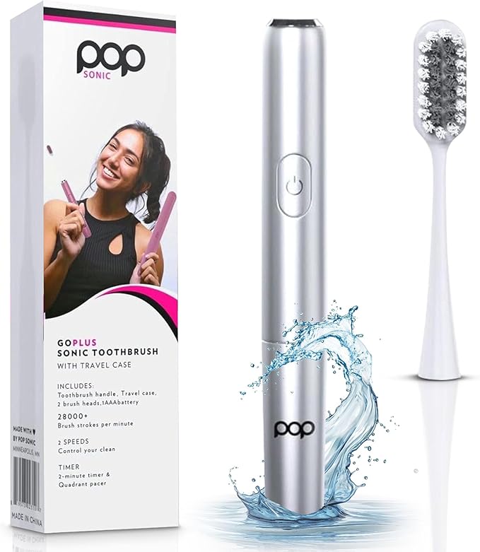 Go Plus Sonic Toothbrushes for Adults w/Electric Toothbrush Case - Electric Toothbrush for Adults & Kids - Sonic Toothbrush w/ 2 Speeds - 18000-24000 Vibrations Per Minute (Silver)