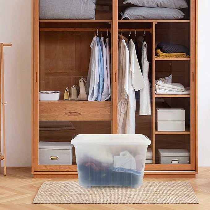 EudokkyNA 4-pack 50 Quarts Storage Boxes with Wheels, Large Clear Plastic Bin Totes with Lid