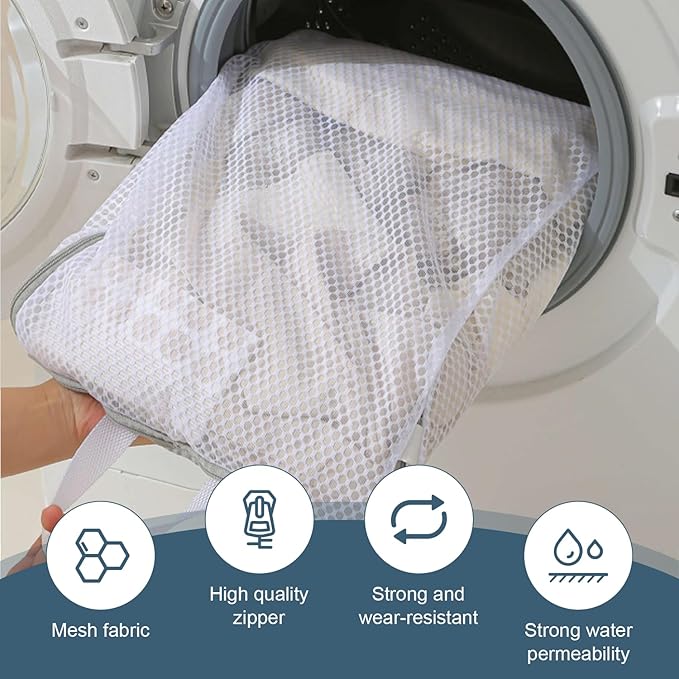 3 Pcs Laundry Bags Mesh Wash Bags with S Hooks,Bra Washing Bags for Laundry, Laundry Bags for Delicates,Sock Bag for Washing Machine,12 x 7.9 Inch (3 Color)