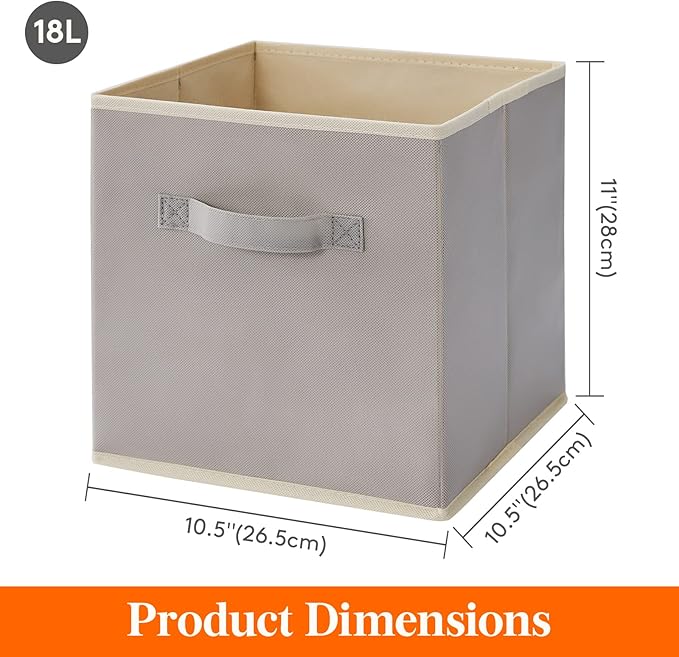 Lifewit Storage Cubes, Foldable Decorative Fabric Storage Baskets for Organizing Home Organizers with Handles for Shelves, Closet, 11 Inch Bins, 18L Light Gray, 6 Packs