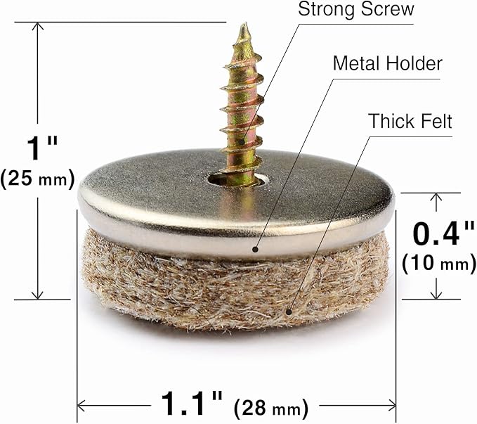 Screw-On Felt Pads X-Protector – 24 Felt Chair Pads for Hardwood Floors 1.1" – Premium Chair Glides – Beige Floor Protectors for Furniture Legs – The Best Furniture Sliders for Hardwood Floors