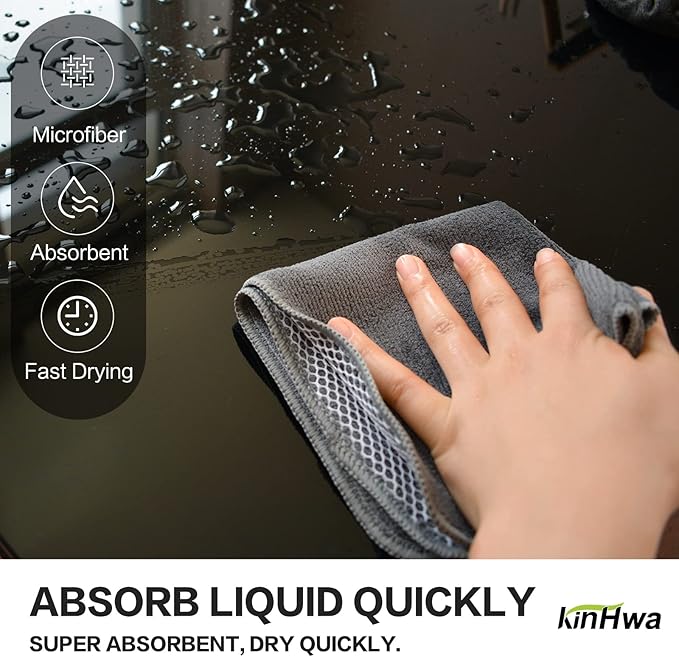 KinHwa Kitchen Washcloths for Dishes Absorbent Microfiber Dish Cloths Quick Dry Dish Rags with Poly Scour Scrub Side Ideal for Kitchen Cleaning and Housekeeping (Gray, 12inchx12inch 9 Pack)