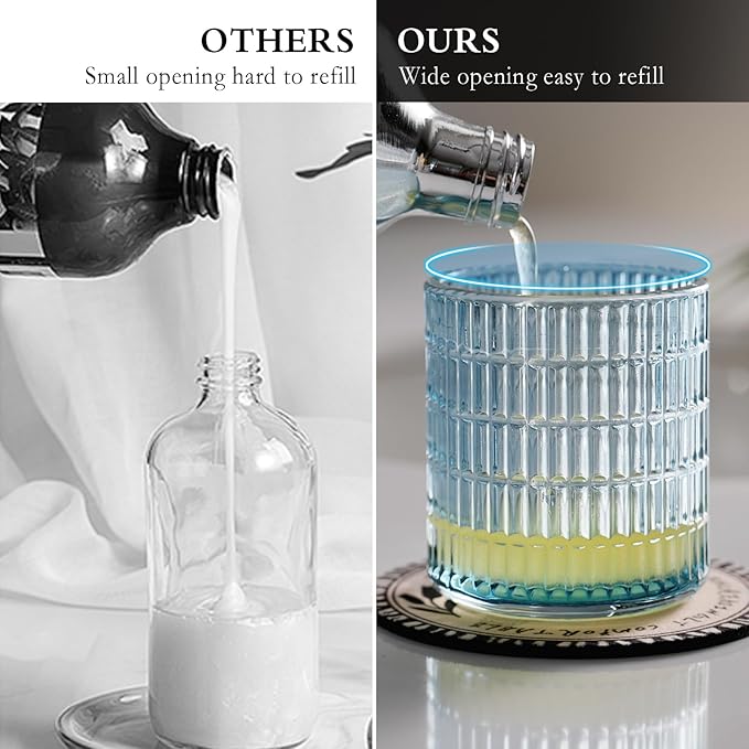Glass Foam Soap or Lotion Dispenser, Refillable Liquid Dispenser with Large Silver Pump (Striped Pattern-Blue)