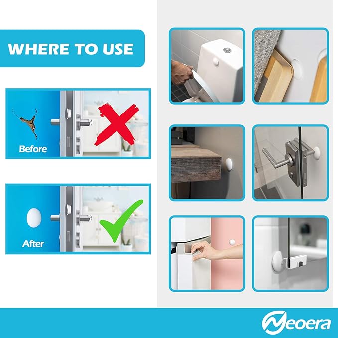 Neoera Door Stopper Wall Protector (8Pack) 1.57" Rubber Door Handle Bumper, Wall Protectors with Premium Self Adhesive Sticker for Protecting Wall (White)
