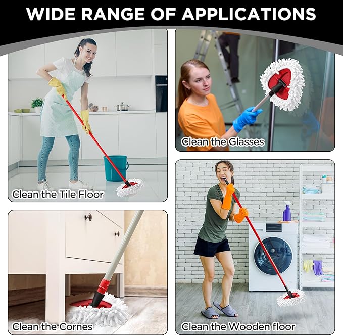 Baderke 3 Pack Chenille Mop Heads Replacements Compatible with 1 Tank System Chenille Duster Replacement Heads Microfiber Spin Mop Refill Pads Reusable Dust Refills for Floor Cleaning (White)