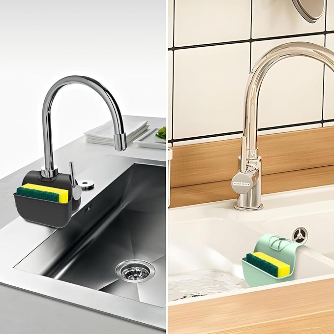 Sponge Holder for Kitchen Sink, Silicone Sink Saddle Caddy Organizer Rack, Sponges Holder Over Faucet, Hanging Kitchen Organizer Accessories Rack Basket - Dark Gray