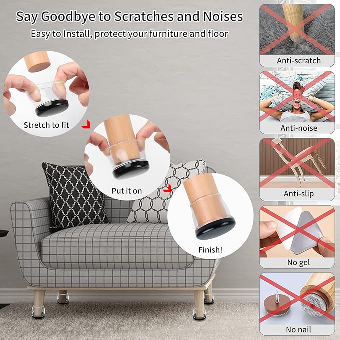 Ezprotekt Chair Sliders for Carpet, 8 Pcs Chair Glides for Carpet, Carpet Furniture Sliders Pads, Carpet Stool Leg Protectors Caps, Furniture Glides Quickly Round (XL Fit: 1-2/5" to 1-13/20")