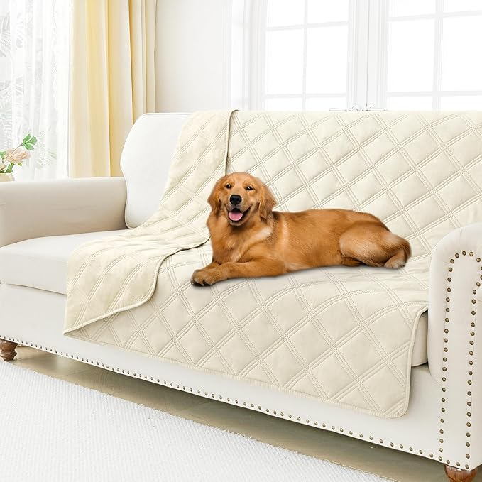 Smiry Waterproof Dog Bed Cover Blanket 68x82, Soft Reversible Pet Blanket, Washable Leakproof Cats Dogs Couch Cover for Sofa, Couch, Furniture, Lattice, Beige/Beige