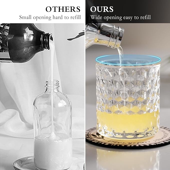 Hand Soap Dispenser Glass, Refillable Liquid Dispenser for Bathroom & Kitchen,Lotion Dispenser with Large Silver Pump（Diamond Pattern-Clear）
