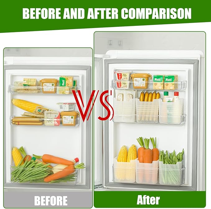 6 Pack Refrigerator Organizer Box, Plastic Refrigerator Side Door Storage Containers, Space-Saving Organizer Bins for Refrige, Refrige Drawers for Fruit and Vegetable (Clear,S×6)