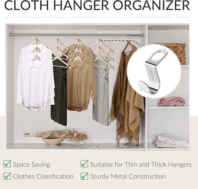 ZEDODIER Metal Clothes Hanger Connector Hooks, 20 Pack Super Sturdy Hanger Extender Hooks, Efficient Closet Space Saver, Easy to Use, Suitable for Heavy Clothing, Fits All Types of Hangers, Silver