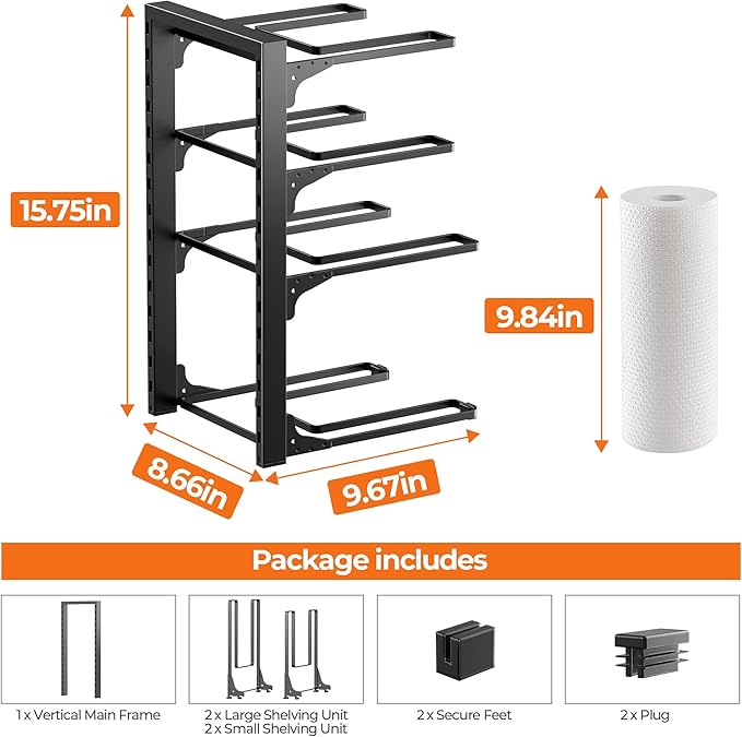 MUDEELA Pots and Pans Organizer under Cabinet 15.75" Tall, 4-Tier Heavy Duty Pan Organizers inside Cabinet Kitchen Storage, Adjustable Pot Rack Holds up to 88 LB Cast Iron Skillets Shallow Cookware