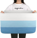 OIAHOMY Large Blanket Basket, 22”x17”x12” Rectangle Woven Baskets, Nursery Blanket Storage Living Room, Toy Storage With Handle, Large Baskets for Organizing-Gradient Light Blue