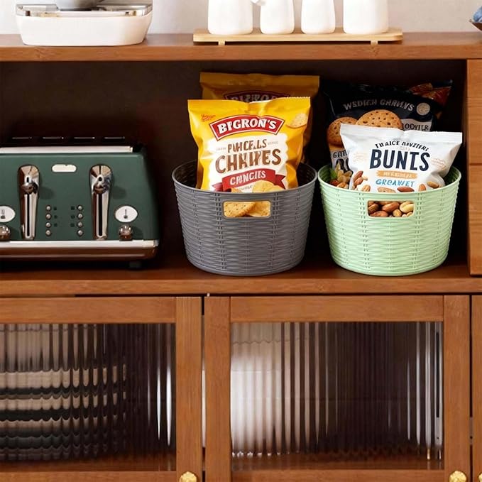 12-Pack Plastic Storage Baskets, Stackable & Nestable Organizer Bins for Toys, Clothes, Home (Multicolor - Circular)