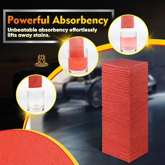 HOMEXCEL Red Shop Towels 100 Pack, Reusable Microfiber Cleaning Cloth Bulk, Multipurpose Microfiber Towels for Cars, House and Kitchen, Highly Absorbent Cleaning Rags 11.5 x 11.5 inch