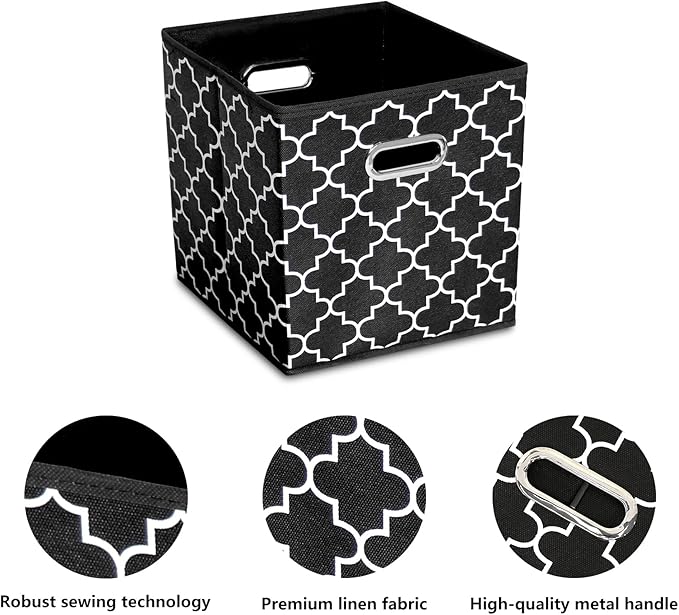 11 Inch Cube Storage Bins , Fabric Cube Organizer Bins with Handle, Foldable Cube Bins for Cloth or Accessary Storage, 11x11x11 Set of 3 (Black Light)