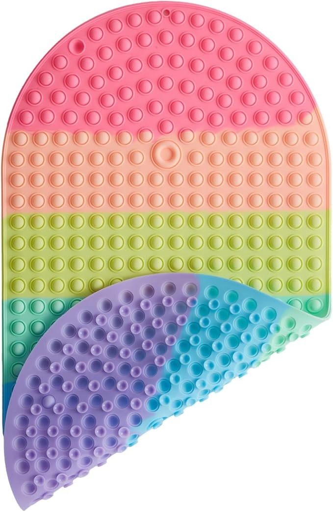 Joiyota Baby & Toddler Bath Mat for Tub，Silicone Non Slip Bathtub Mat for Kids with 27 x 15 Inches for Storage, Rainbow Bathbub Mat with Push Pop Bubbles, Machine Washable Shower Mat, Colorful, Oval