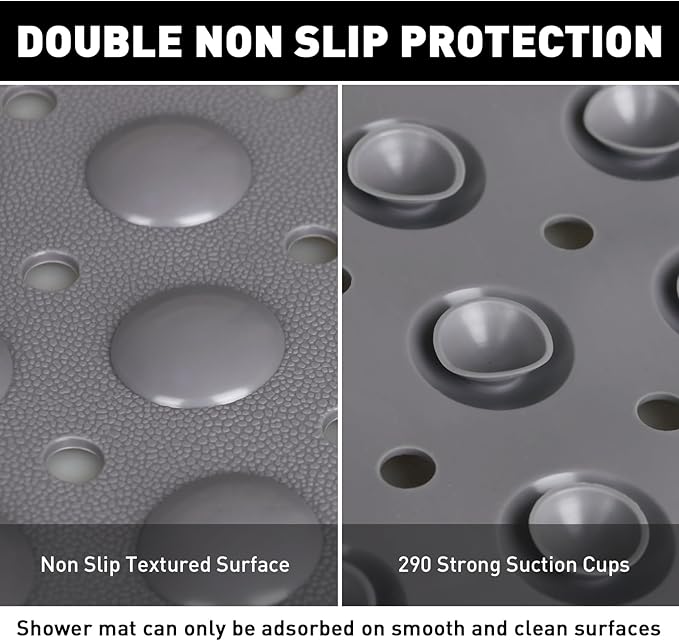 Mofonky Shower Mat Non Slip: 35.4 x 23.6 Inch Extra Large TPE Shower Mats for Inside Shower - Anti Slip Shower Stall Matt with Drain Hole and Suction Cups for Elderly