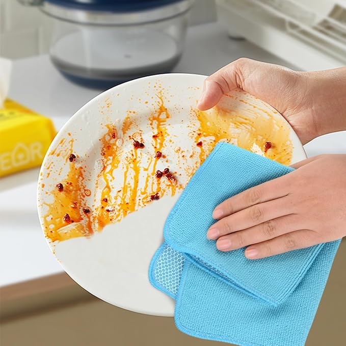KinHwa Kitchen Washcloths for Dishes Absorbent Microfiber Dish Cloths Quick Dry Dish Rags with Poly Scour Scrub Side Ideal for Kitchen Cleaning (Mixing Colors #2, 12inchx12inch 9 Pack)