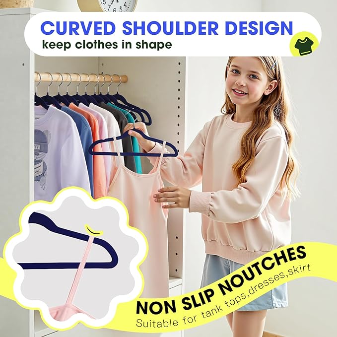 Toddler Hangers,50 Pack 11 Inch,Velvet Baby Hangers Slim & Space-Saving,Baby Clothes Hangers with 360 Swivel Hook,Heavy Duty Felt Hanger for Childrens Coats, Pants,and Dress (Dark Blue)