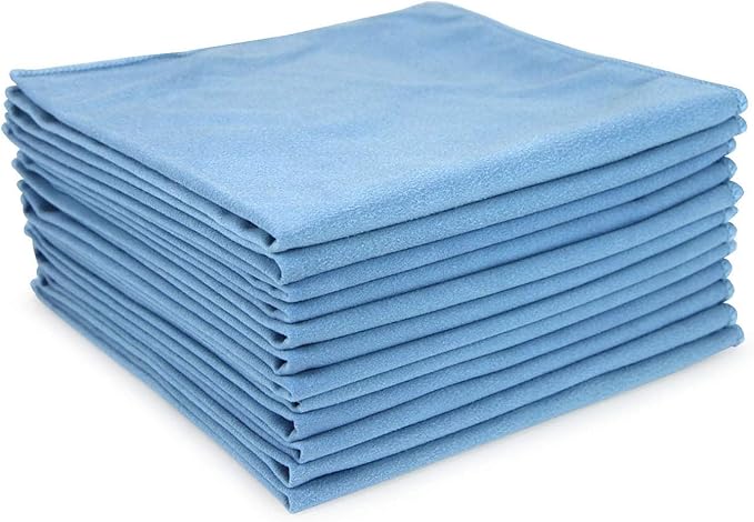 Arkwright Microfiber Suede Glass Cloths - (Pack of 12) Absorbent Dish Drying Cloth, Cleaning Towel Set Perfect for Home, Kitchen, Gym, Cars, and Glass, 16 x 16 in, Blue