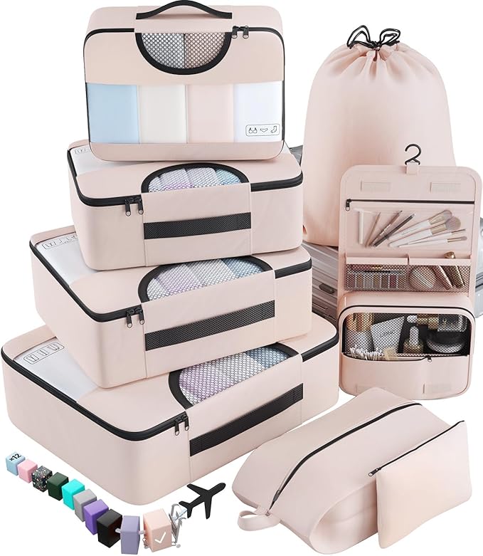 Veken 8 Set Packing Cubes, Travel Gifts for Women Mom, Carry on Suitcase Organizer Bags with Hanging Toiletry Bag and Large Laundry Bag, Travel Essentials Luggage Accessories for Cruise Ship