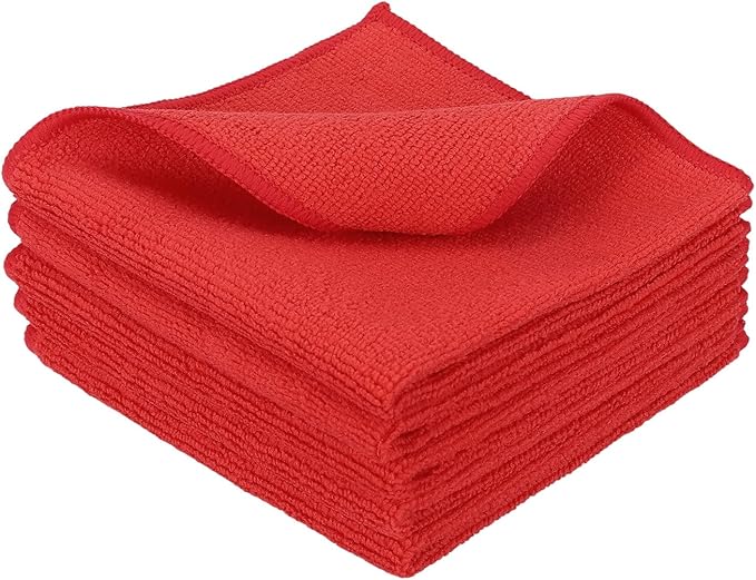uxcell 5 Pcs Microfiber Cleaning Cloth, Kitchen Towels Reusable Microfiber Towels Highly Absorbent for Household Cleaning Supplies, Kitchen, Bathroom, Red(Square), 11.8" X11.8