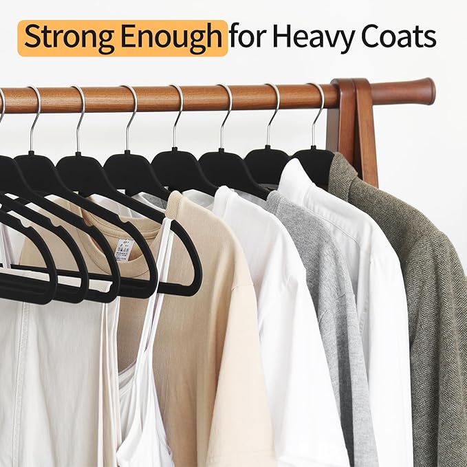 Non-Slip Rubber Coated Hangers, 30 Pack Plastic Clothes Hangers with 360° Swivel Hook 17.7 Inches Slim Space Saving Hangers for Adult Clothes Shirts Dresses Pants, Black