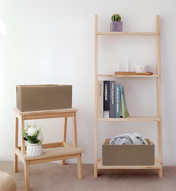 Foldable Fabric Storage Cubes, 2 Packs Cloth Storage Baskets with Wooden Handles, Collapsible Shelf Closet Organizer Bins, Rectangular Storage Boxes for Decor (Coffee Color)