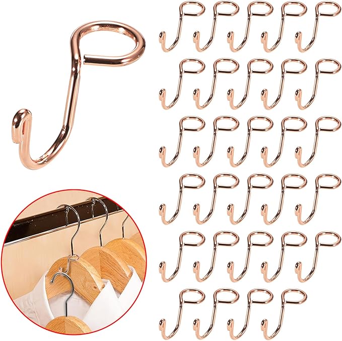 Sumnacon Gold Metal Connector Hooks - 30 Pcs Mini Cascading Hanger Extender Hooks for Velvet Wooden Hangers, Hat Bag, Rose Gold