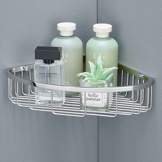 GORDEE Bathroom Shower Caddy Corner Shelf, Corner-Hollow Design, Ultra Sturdy Rust-Proof Stainless Steel Shelf Organizer Shampoo Holder, Wall Mounted Storage Rack for Bathroom, Polished Chrome