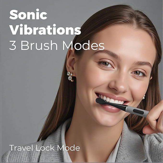 MIPOW Slim Pro i4 Electric Toothbrush Rechargeable Smart Ultra Sonic 3 Modes Magnetic Travel Case &Ceramic Dock, 60Day Long Battery Soft Bristles 2Heads IPX7 Waterproof,Color-(Gray)