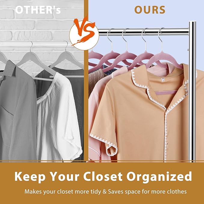 SUPER DEAL Velvet Hangers 100 Pack, Premium Clothes Hanger Slim Non-Slip Notched for Suit Coat Pants Dress, 360 Degree Swivel Space Saving Heavy Duty for Closet, Pink